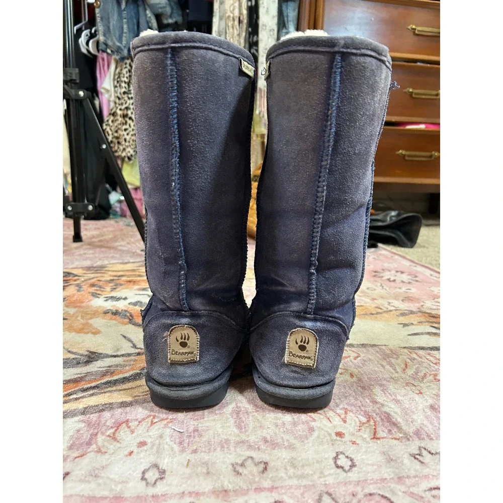 Bearpaw Tall Navy Blue‎ Suede Sheepskin Wool Blend Lining Boots Women 7 Y2K Cozy